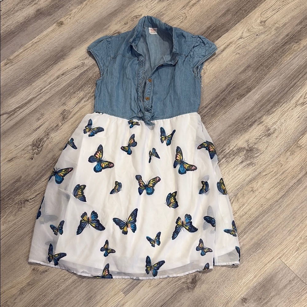 Wonder Nation Blue and White Buttoned Sundress with Puff Cap Sleeves